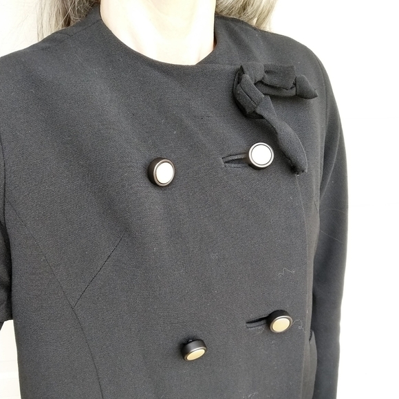 BLACK WOOL WEAVE COAT vintage 1960's 60's S M - Picture 5 of 10